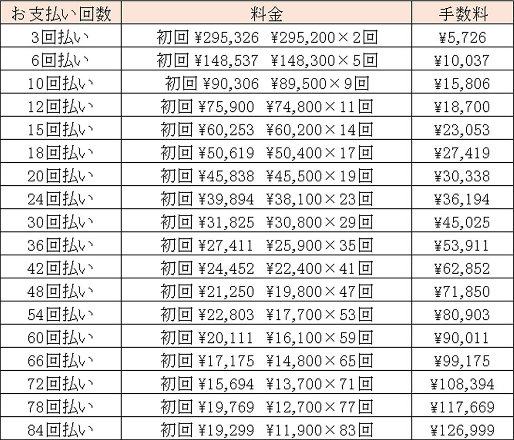 成人のワイヤー矯正治療費分割払い例